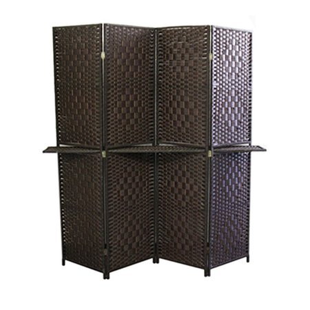 MANMADE Espresso Brown Paper Straw Weave with One 63 in. L Shelving 4 Panel Screen , Handcrafted MA2629611